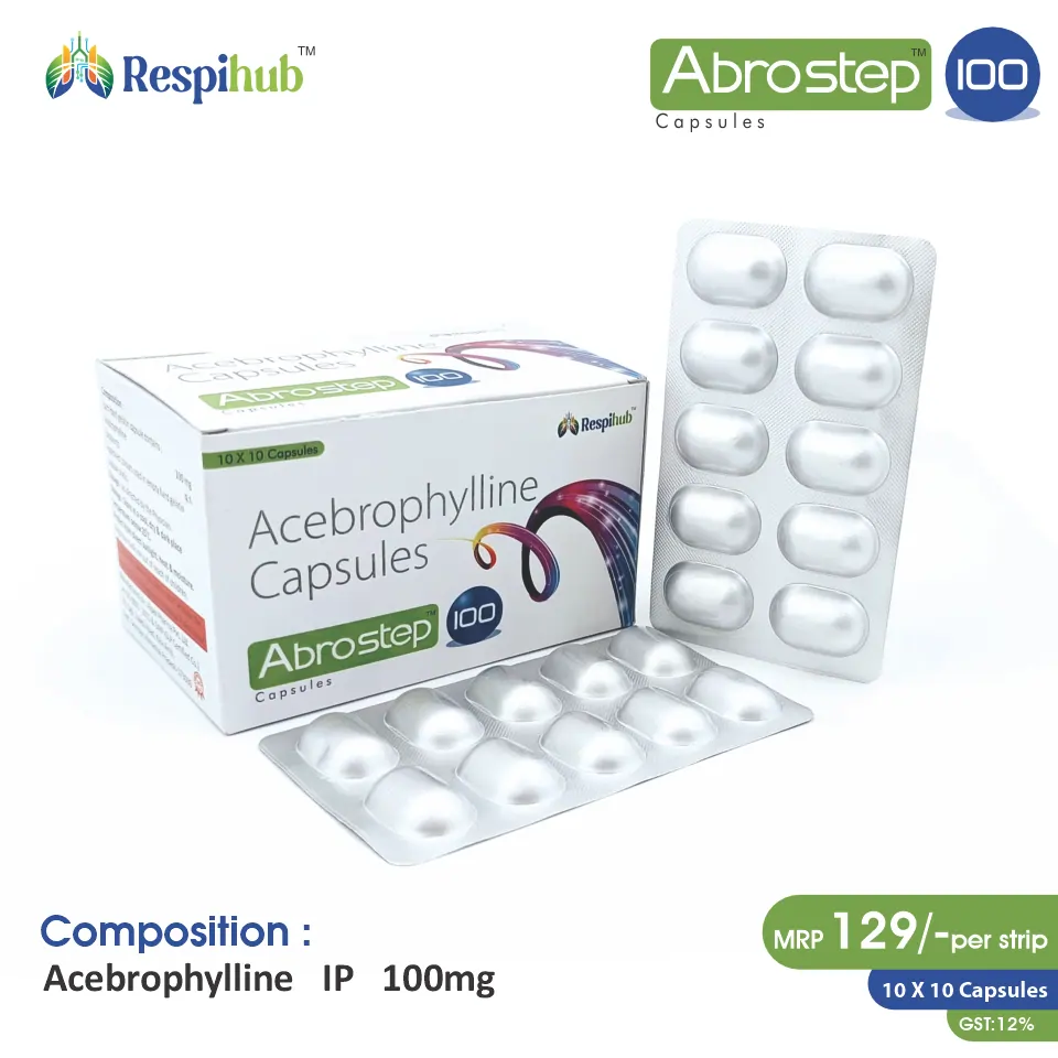 Acebrophylline 100mg capsule at the best price in PCD Pharma Franchise for respiratory care.